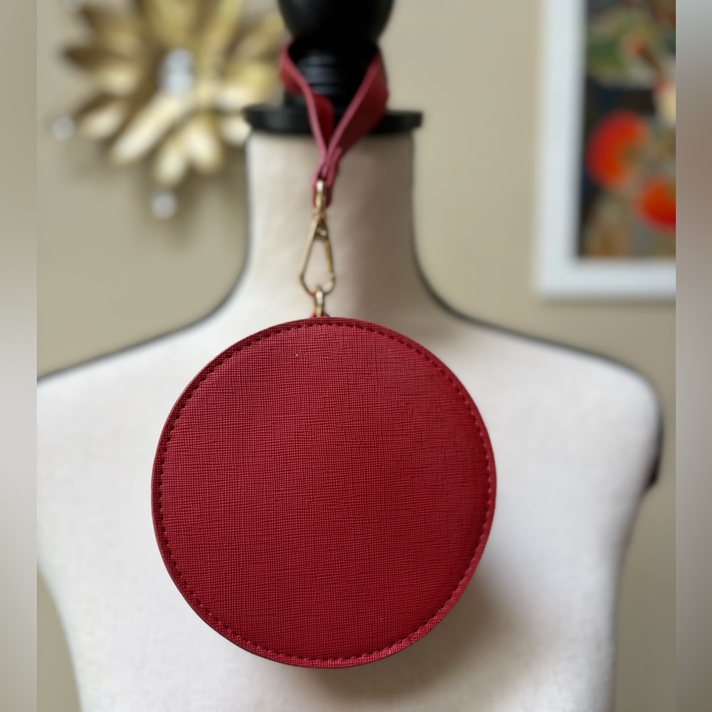 Bobbi Brown Red Round Wristlet with Gold Accents